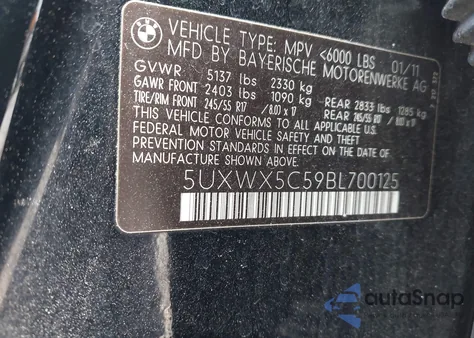 2011 BMW X3 xDrive28I from USA, damaged, VIN 5UXWX5C59BL700125